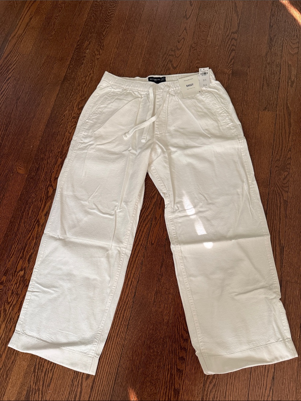 Abercrombie & Fitch Men's White Drawstring Linen-Blend Chinos